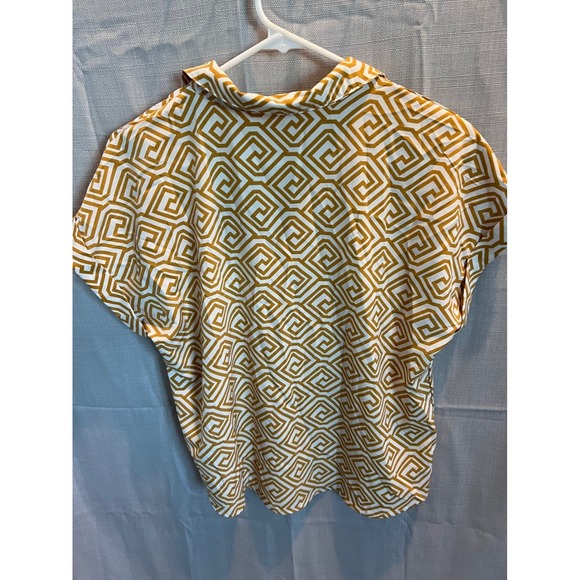 Adrienne Vittadini Gold Geometric Print Blouse Short Sleeve Size Large - Picture 2 of 6